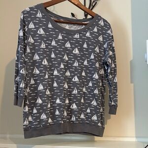 Anthropologie Gray and White Sailboat Long Sleeve Tee